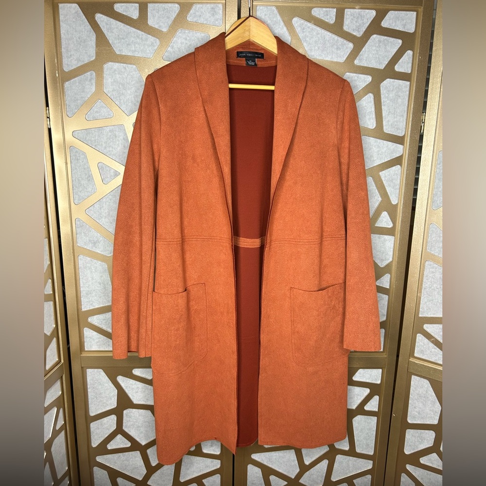 Joan‎ Vass Orange Copper Faux-Suede Leather Jacket
